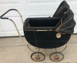 Vintage Antique Wood Shirley Temple Baby Doll Stroller Carriage Fa Whitney Rare