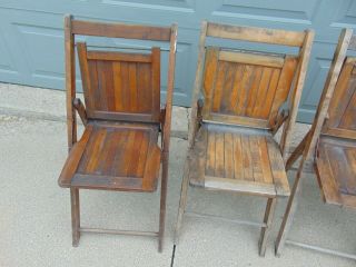 Vintage 2 Pair Wood Folding Slat Chairs - 4 Chairs Total 2
