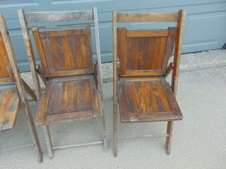 Vintage 2 Pair Wood Folding Slat Chairs - 4 Chairs Total 3