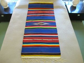 Vintage Wool & White Silk Macramed Fringes Mexican Saltillo Rainbow Serape Good