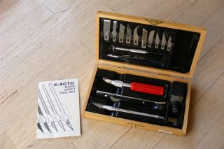 Vintage X - Acto Basic Wood Craft Tool Knife Set In Wood Box