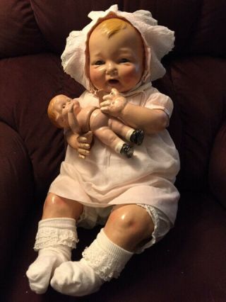 Bubbles Effanbee Baby Doll 25 " 1924 With Her Own 8 " Compo Baby