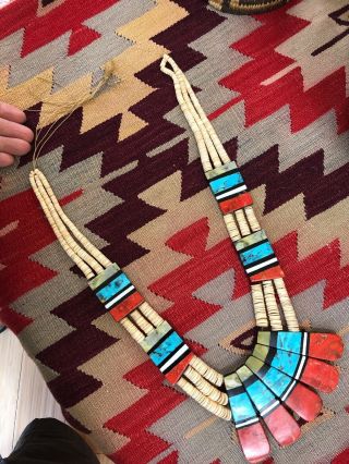 A,  Vintage Tribal Santo Domingo / Pueblo Indian Turquoise & Multi Stone Necklace