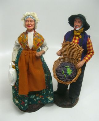 Vintage Pair 2 Santons Florence 11 " Woman & Man Figurine Provence Doll France