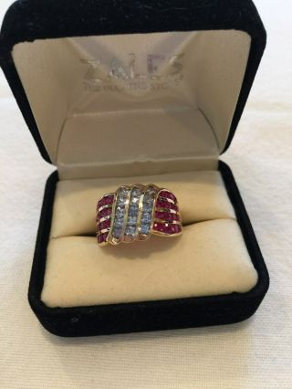 Estate Vintage 14k Rose Gold Ring With Rubies And Amethyst,  Size 7.  5