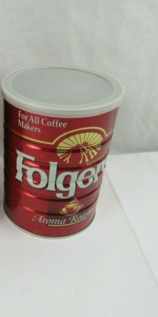 Vintage Mountain Grown Folgers Coffee Tin Metal 13 Oz Can W/ Lid Automatic Drip