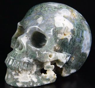 5.  0 " Green Moss Agate Geode Carved Crystal Skull,  Realistic,  Healing