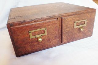 Vintage Oak Wood Wooden 2 Drawer Library Card File Cabinet Dovetailed