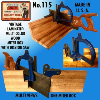 Stanley 115 Laminated Multi Color Wood Vintage Miterr Box & Disston Miter Saw