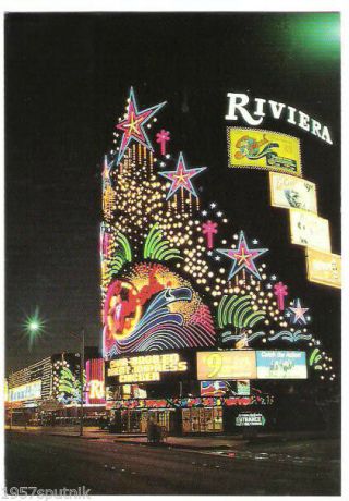 Old Riviera Las Vegas Hotel Casino Gr8 Neon Night View Postcard Splash La Cage H