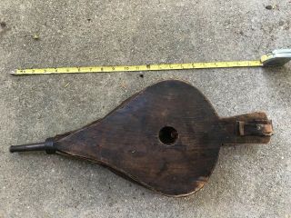 Primitive Early Antique Wood Leather And Brass Fireplace Bellows Old Nails