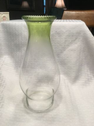 Vintage Clear Glass Oil Hurricane Lamp Chimney 8 1/2” Green Tint Hobnail Top