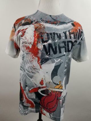 Dwayne Wade Miami Heat Mens L Vtg Adidas All Over Print T Shirt Nba D - Wade