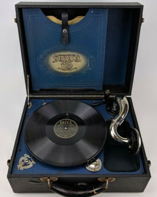 Antique Vintage Sonora Gramophone Portable Phonograph Crank Wind - Up
