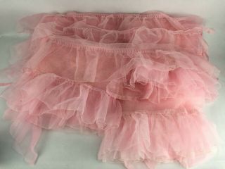Vintage 4 Pink Flocked Sheer Fabric Curtain Panels Flowers And Ruffle 81 " X 47 "