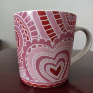 2005 Starbucks Coffee Mug Pink And Red Hearts Valentines Day