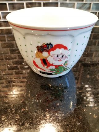 Holiday Rice Bowl White With Christmas Tree And Santa Red Trim From Liling China