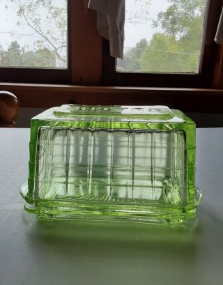 Green Block Optic Depression Glass One Pound Butter Dish