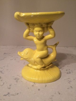 Holland Mold Cherub On A Dolphin Canary Yellow 1975 Soapdish Vintage Kitchen