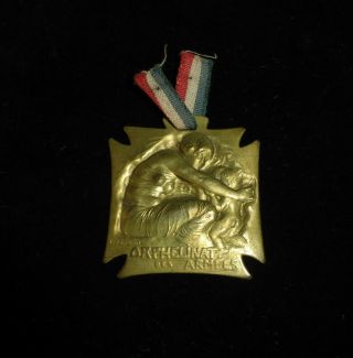 Signed Rene Lalique Wwi French Brass Medal - Orphelinat Des Armees,  Paper One