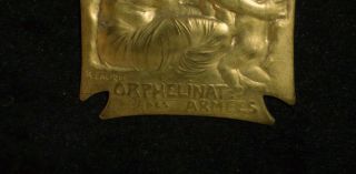 SIGNED RENE LALIQUE WWI FRENCH BRASS MEDAL - ORPHELINAT DES ARMEES,  PAPER ONE 3