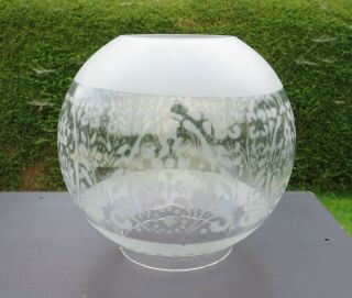Vintage Stylised Floral Etched Glass Oil Lamp Shade / Globe,  4 " Fitter,  Ref Es16