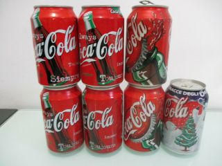 Coca Cola Europe: 7 X Empty 330 Ml Empty Cans,  Different Countries,  90 