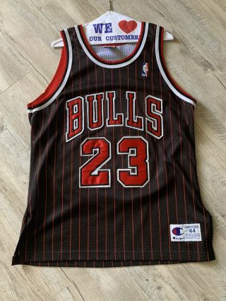 Vintage Champion Authentic Michael Jordan Chicago Bulls Pinstripe Jersey Sz 44 L