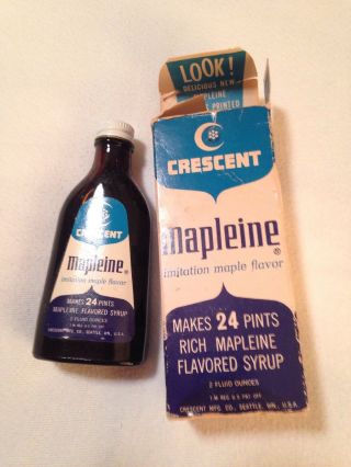 Vintage Crescent Mapleine Imitation Maple Flavor Box And 2 Ounce Glass Bottle