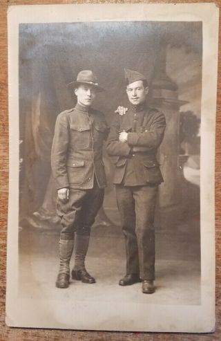 C1918 Wwi French & American Soldier Posing 1st Cavalry Rppc Real Photo Pc France