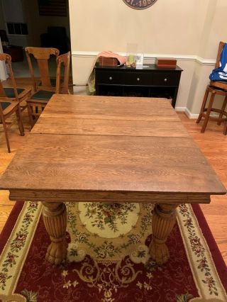 Antique Oak Extension Dining Table w/2 matching leaves and 6 Chairs 2