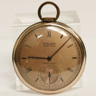 Vintage Gruen Veri - Thin Pocket Watch 10k Gold Filled Runs 17 Jewels