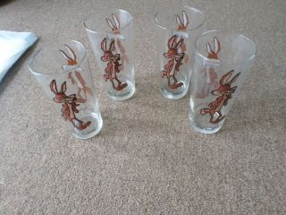 4 Vintage Pepsi Collector Series 1973 Warner Bros Wile E.  Coyote Drinking Glass