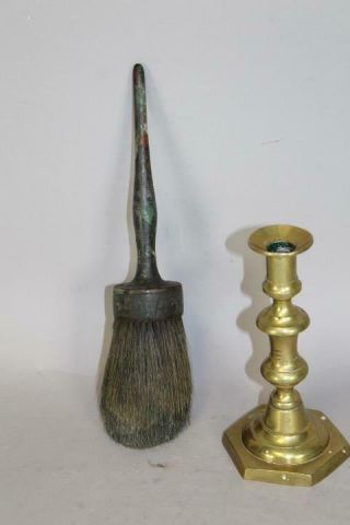 Great 19th C Enfield Ct Shaker Stencil Brush In Green Paint