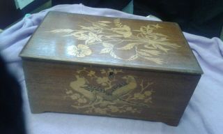 Edwardian Mahogany And Satinwood Inlaid Box With Floral And Bird Scenes