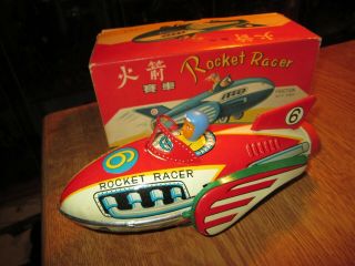 Vintage Friction Tin Toy Space Ship Rocket Racer Mf 735 China 60 