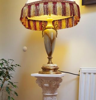 Elegant Onyx/marble/alabaster Lamp With Brass Base And Handles