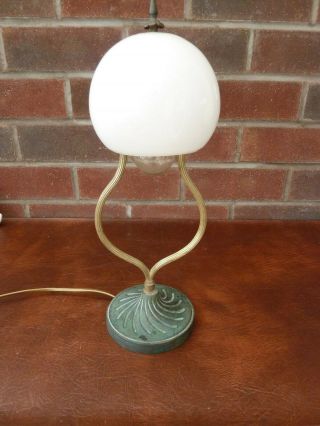 Antique French Art Deco Brass Table Desk Lamp with Glass Shade 2