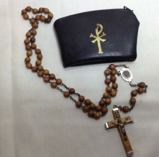 Vintage Olive Wood Rosary Round Beads,  Marked Fatima