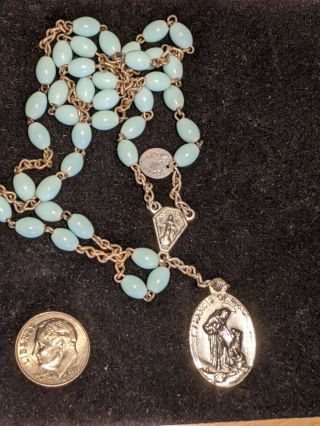 † Vtg St.  Francis Of Assisi St.  Anthony Chaplet 13 " Italian Blue Bead Beauty