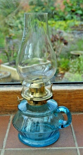Vintage Antique Light Blue Glass Finger Oil Lamp.