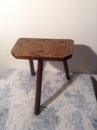 French Vintage Wooden Rustic Three Legged Milking Stool