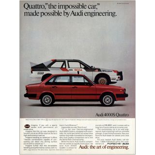 1984 Audi 4000s Quattro: The Impossible Car Vintage Print Ad