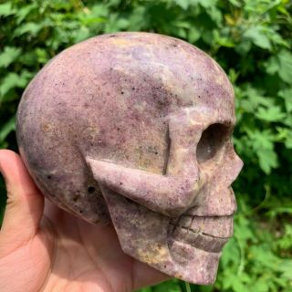 5.  4‘’ Rare Natural Lepidolite Kunzite Crystal Hand Carved Reiki Skull 1.  77kg Gj