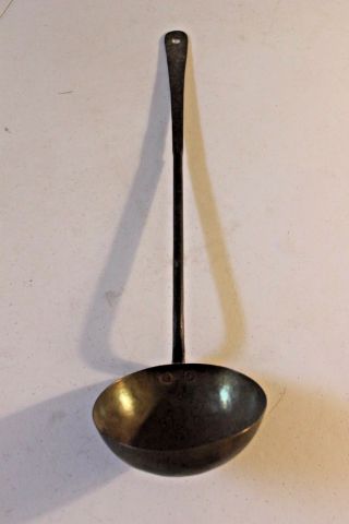 Primitive Antique Ladle Rat Tail Iron Brass Copper Rivets Kitchen Utensil Metal