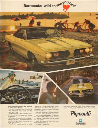 1967 Vintage Ad For Plymouth Barracuda Yellow Black Top Retro Car (120917)