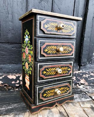 Vintage Hand Painted 4 Drawer Kitchen Spice Cabinet Decorative Folk Art