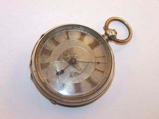 Antique Key Wind 18s.  800 Silver Pocket Watch With Etched Dial