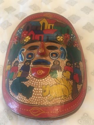 Mexican Mask Clay Pottery Hand Painted Wall Hanging Vintage Folk Art 8 "