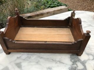 Antique Arts And Crafts Oak Doll Bed 16x10x6 Inches.